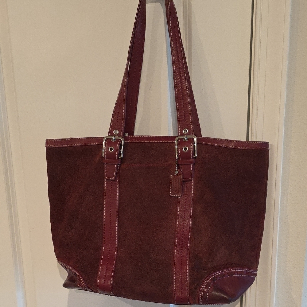 Coach Burgundy Suede Tote Bag